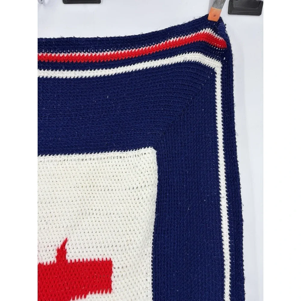 Vintage Handmade Crochet Knit Baby Blanket Airplane Red White Blue 44